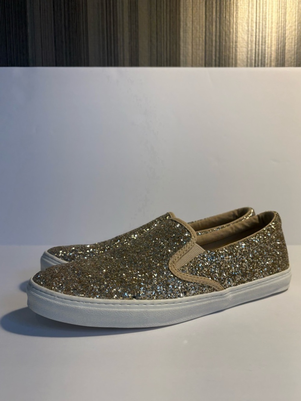 Old Navy Glitter Slip-On Sneaker, Gold Glitter, women’s size 10.